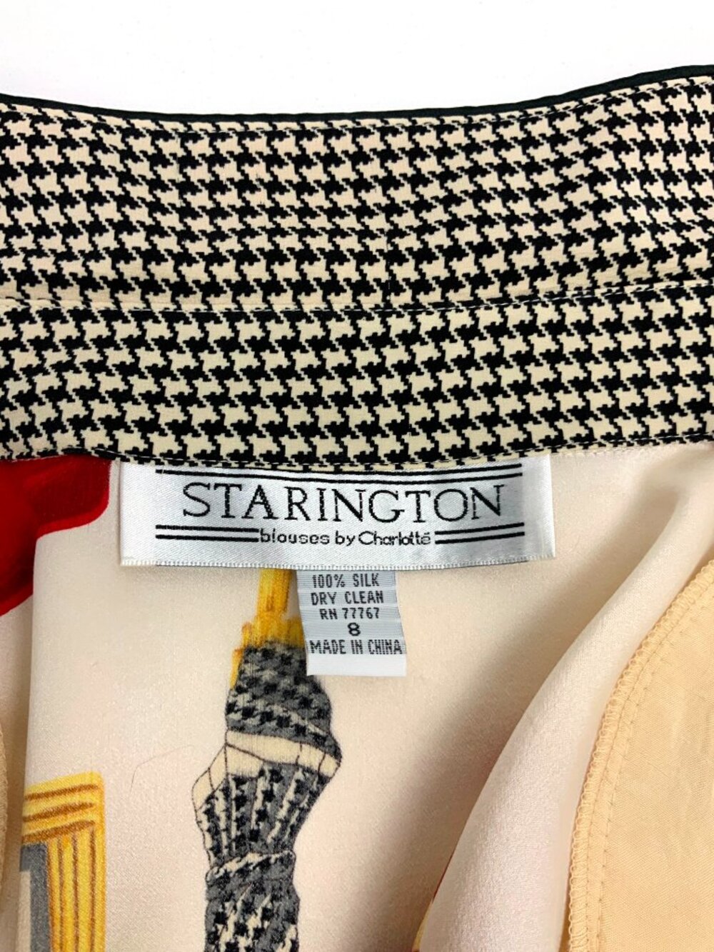 Vintage 90s Starington Novelty Print Silk Button Up Blouse Sz 8 -10 - Picture 2 of 16